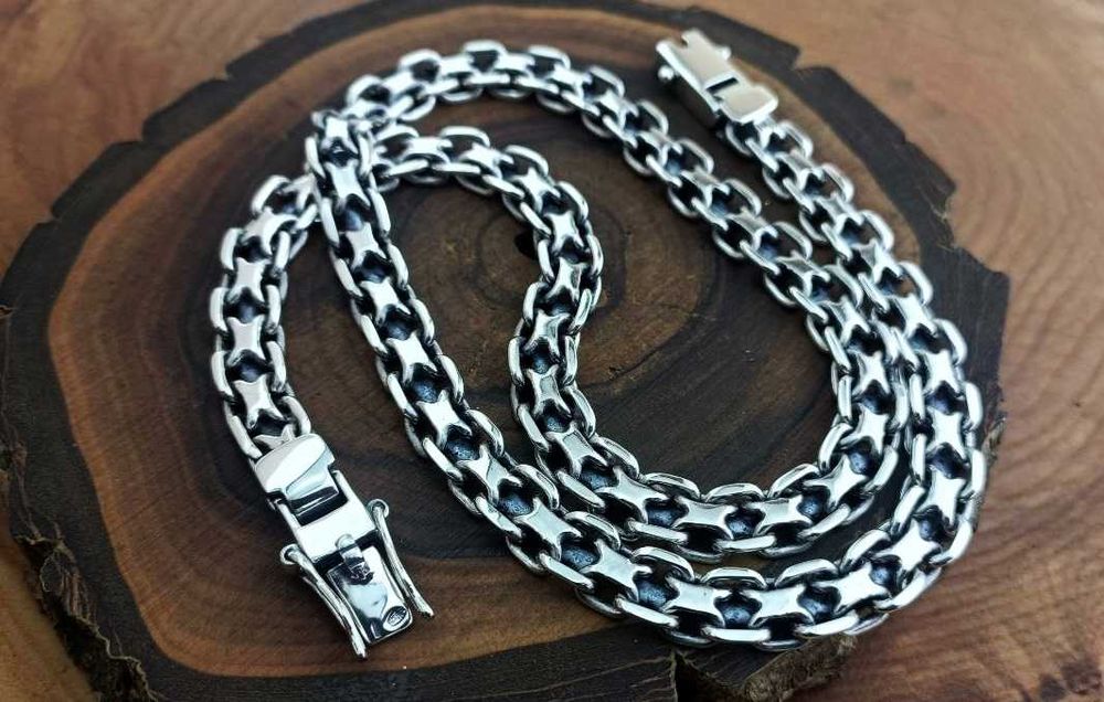 Серебряная цепочка Фараон, Двойная Якорная. Срібний ланцюг Якір подвій