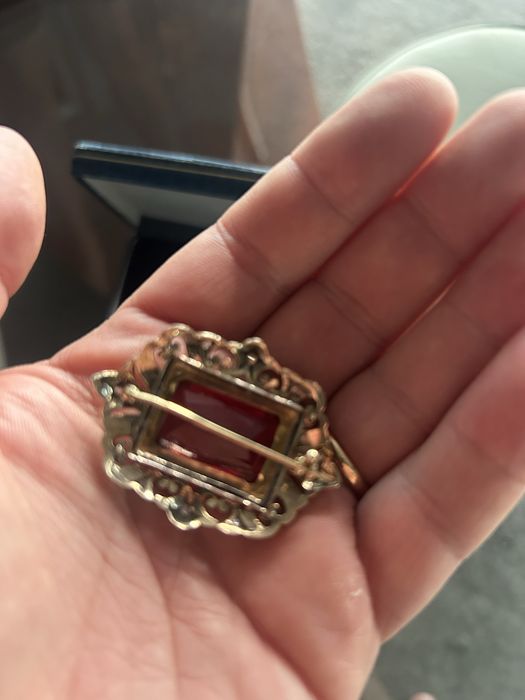 Alfinete ouro prata diamantes e rubi