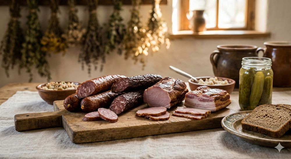 Wiejskie wedliny kielbasa, mięso ze wsi