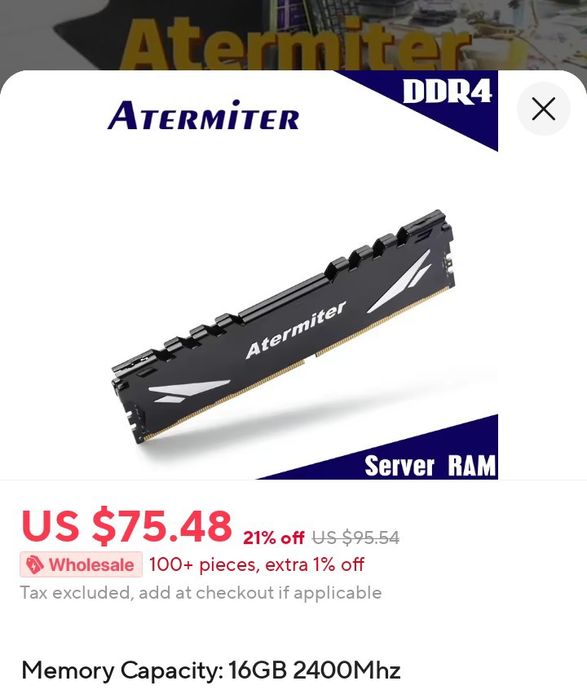 DDR4 16 Gb 2400 Mhz X99 Server Memory ECC REG Atermiter