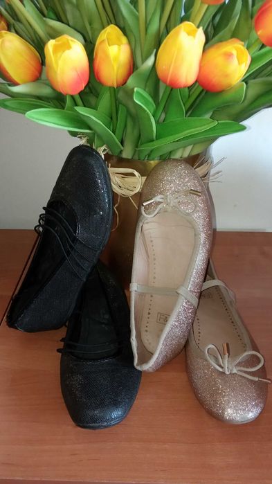 2pary balerinki brokatowe  i zlote roz 33 wkladki 21,5cm stan Bdb