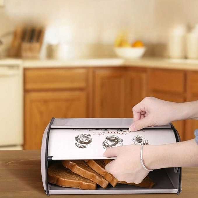 Chlebak Metalowy Funkcjonalny Szary Pojemnik Na Chleb Pieczywo