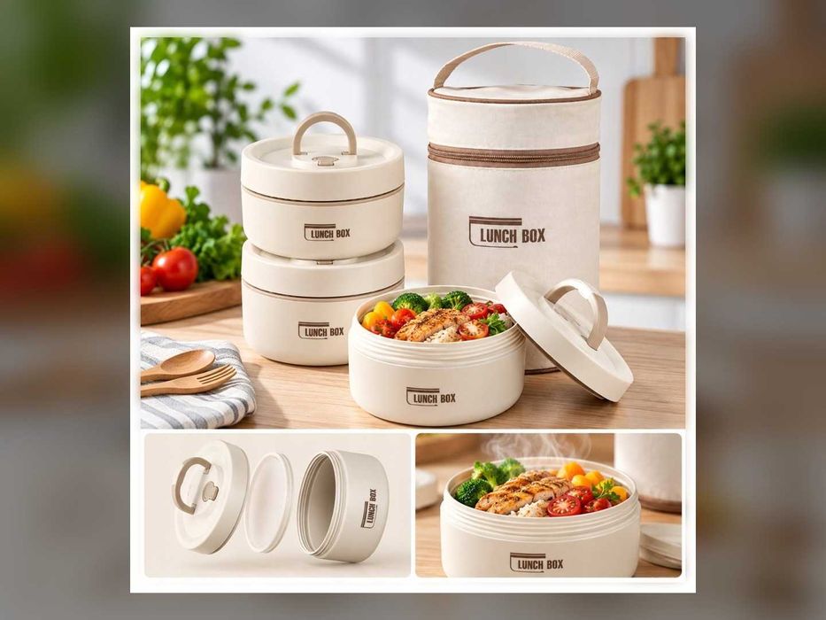 Zestaw Obiadowy Termos Termiczny 1,4L Pojemniki Stalowe Do Pracy Z Torbą Lunchbox Na Zupę I Obiad