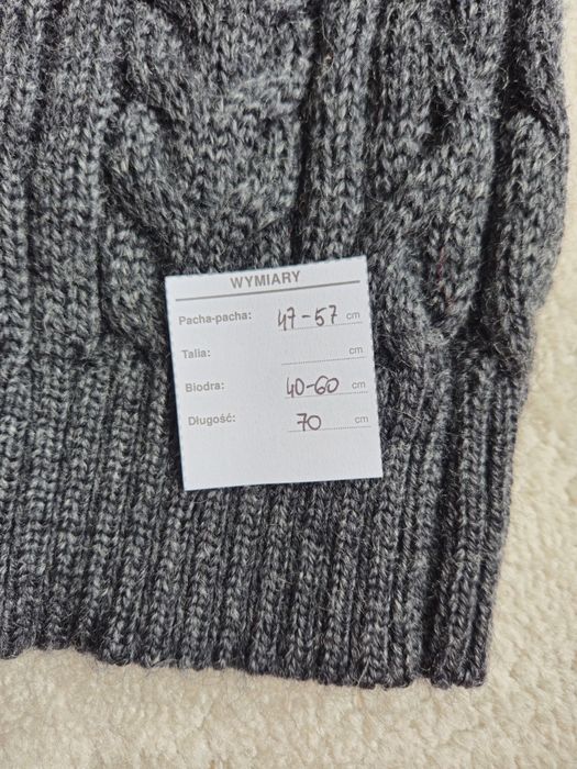 WoolOvers kardigan sweter 100% wełna pure wool warkocze guziki szary S