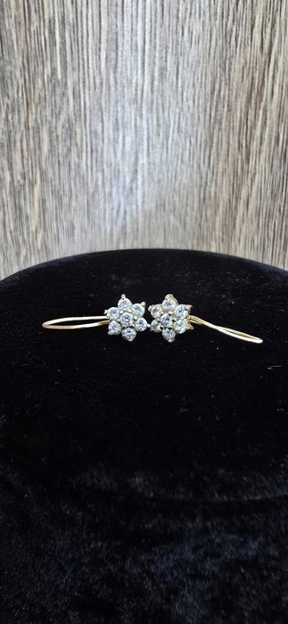 Wyrób Jubilerski Używane Kolczyki Jasne Kamyczki Próba 585 Waga 1.97g