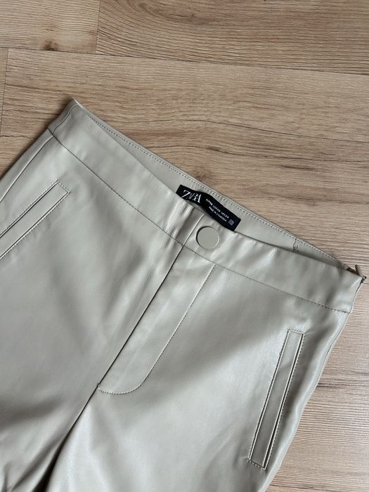 Legginsy ZARA spodnie skorzane bezowe