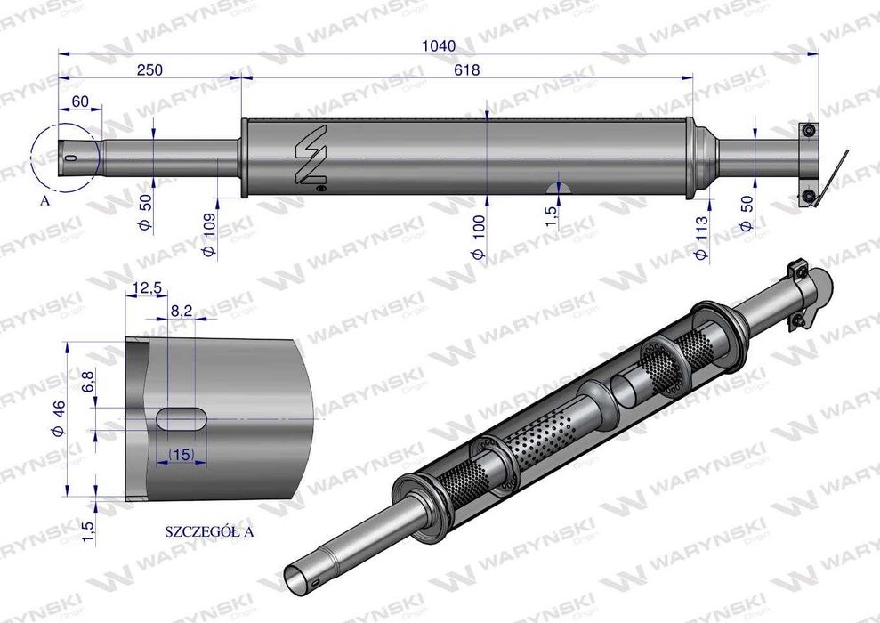 Tłumik okrągły 1040 mm 5kg C-360 (prosty) INOX WARYŃSKI