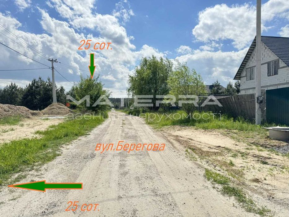 Продаж ділянки 25 соток Бобриця вулиця Берегова поруч Вишнева