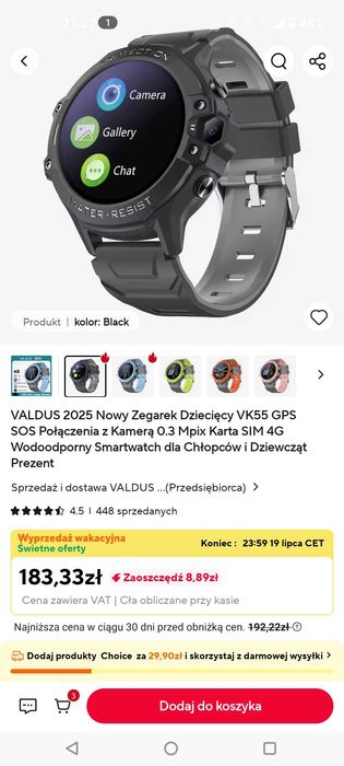VALDUS Smartwatch GPS, karta SIM 4G, tracking
