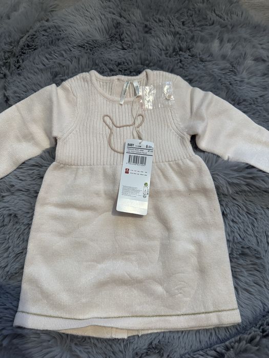 Dzianinowa sukienka niemowlęca 6–12 m | NOWA z metką | ecru