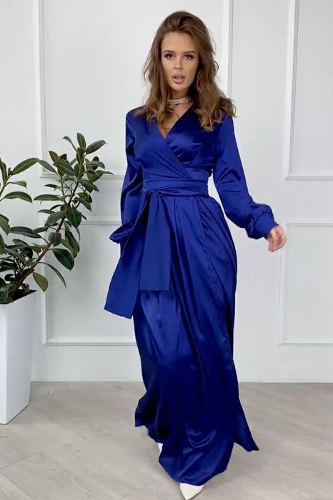 Шёлковое платье на запах. Шовкова вечірня сукня. Синее платье.