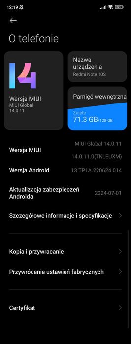 Smartfon Redmi Note 10s 6+2GB/128GB, ekran 6.43', Android 13, Miui 14