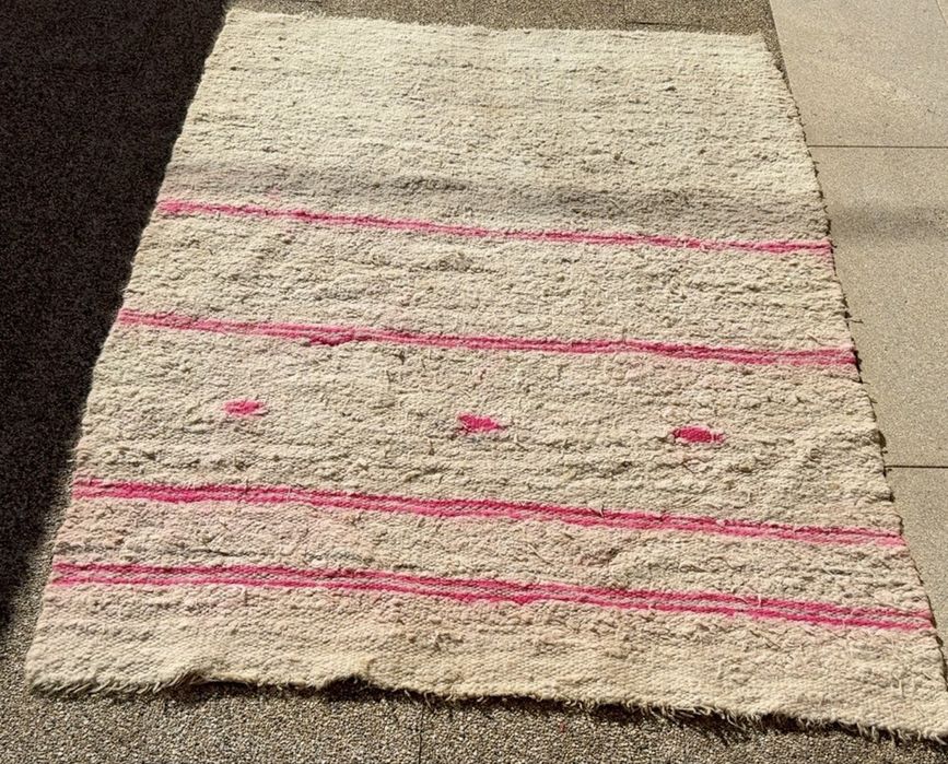 Cobertor de Papa antigo anos 50 – lã das ovelhas da família – tear tradicional – 200 × 140 cm