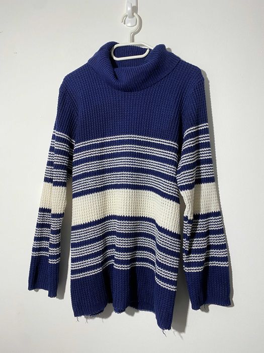 sweter w paski marynarski vintage lata 90 golf luźny splot długi M L