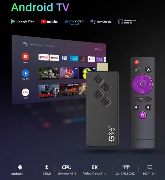 Смарт ТВ стік Android TV G96 Android 14 Allwinner H313 Wi-Fi 6 (2G