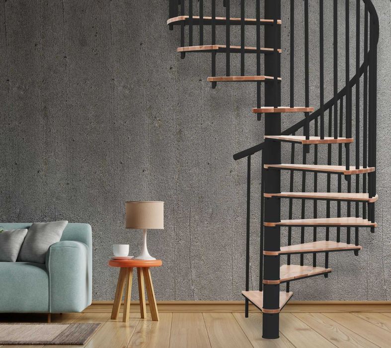 Schody spiralne, metalowe MINKA Switch / Czarne/ Bukowe fi 120 cm