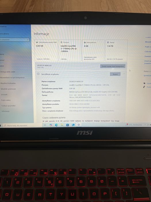 Laptop MSI GV62 7RD Gamingowy