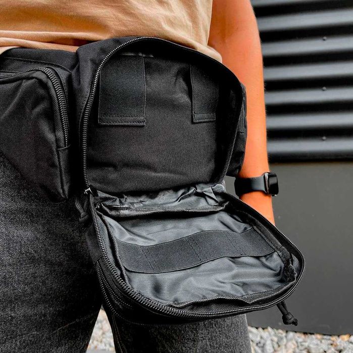 Тактична нагрудна поясна сумка бананка ARMORBAG чорна на пояс з MOLLE