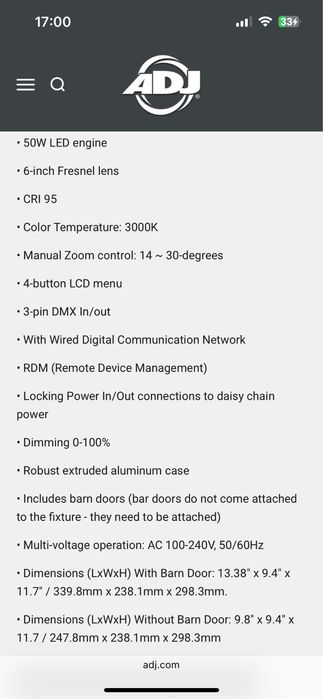Adj Encore FR50Z fresnel 50W LED - 4szt używane