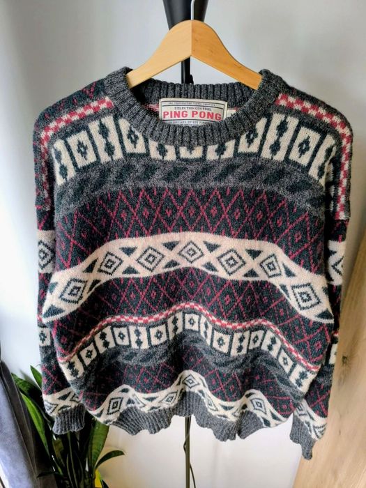 Sweter unisex z wełny ciepły puszysty Ping Pong r. L