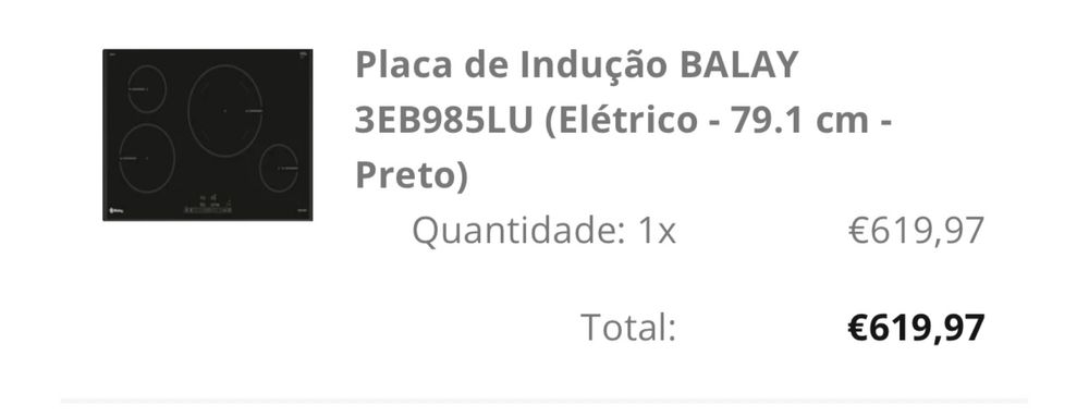 Placa de Indução BALAY NA GARANTIA  (Elétrico - 79.1 cm - Preto)