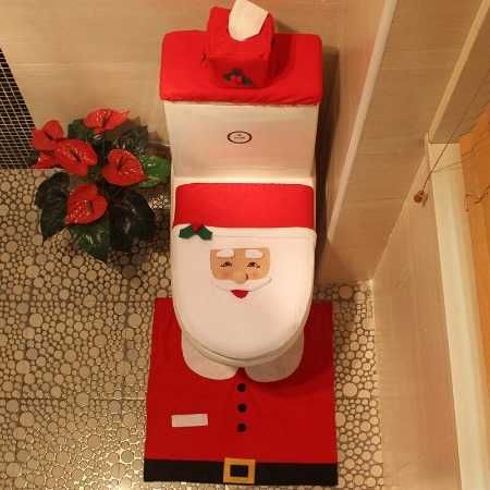 Kit 3 pcs decoração Natal: capa Almofadado, tapete e forro para sanita