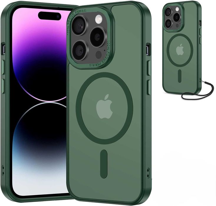 Etui iPhone 14 Pro MagSafe pancerne matowe zielone