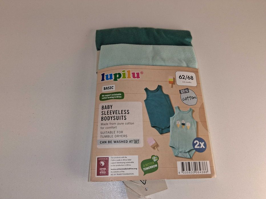 A001 Lupilu Body Niemowlęce Bez Rękawów 2-Pak Bawełniane Rozmiar 62/68