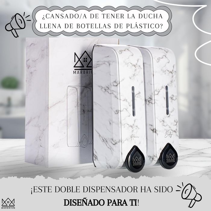 Dozownik ścienny podwójny ABS - 2x350 ml - biały marmur