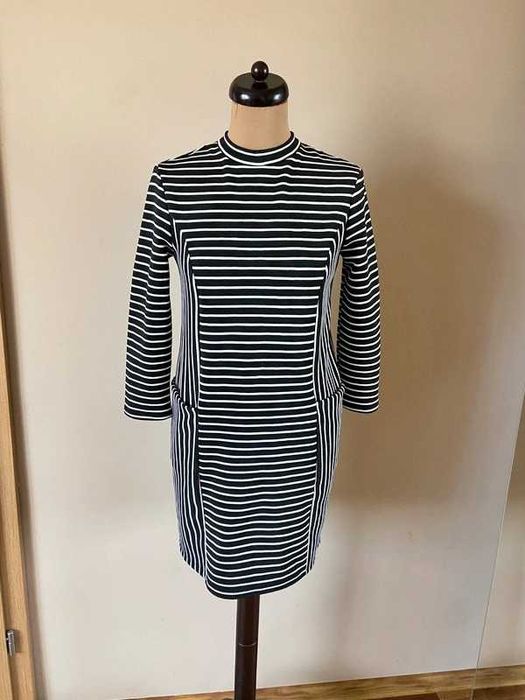 38 40 warehouse sukienka midi zip zamek kieszenie pasiak midi dres
