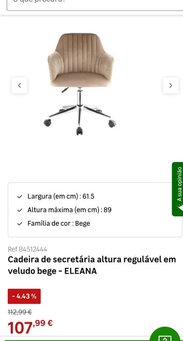 Cadeira de escritório de veludo praticamente nova