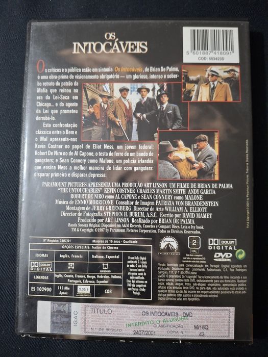 DVD Os Intocáveis.