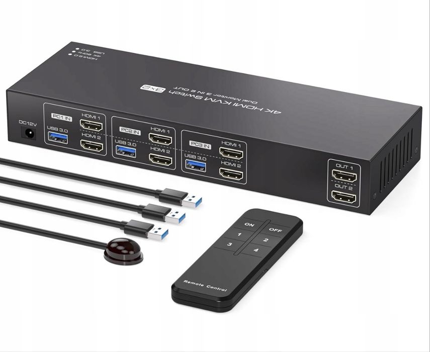 KVM switch 3PC 2 monitory HDMI 4K 60Hz 2K120Hz