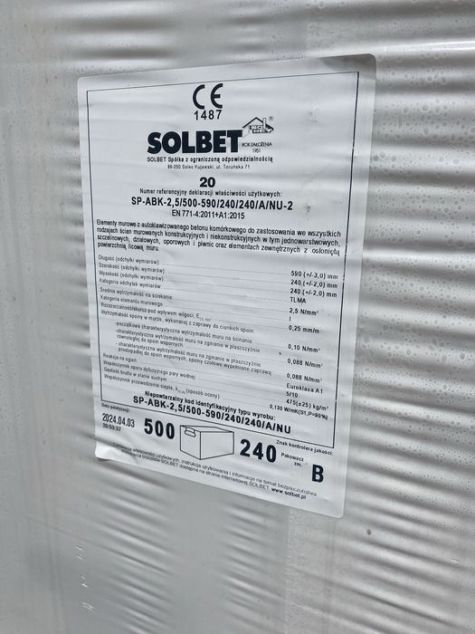Cegly Solbet 240mm  3palety 144sztuki