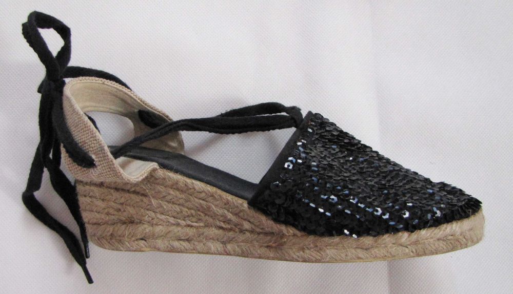 Czarne cekinowe espadryle damskie 39