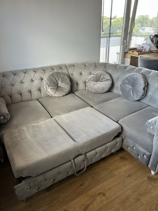 Narożnik Chesterfield - dwustronny, funkcja spania + pojemnik na pościel