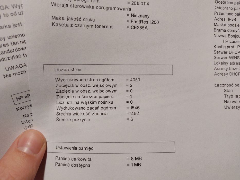 Drukarka laserowa HP LaserJet P1102w wifi; 4 000 przebieg + dwa tonery