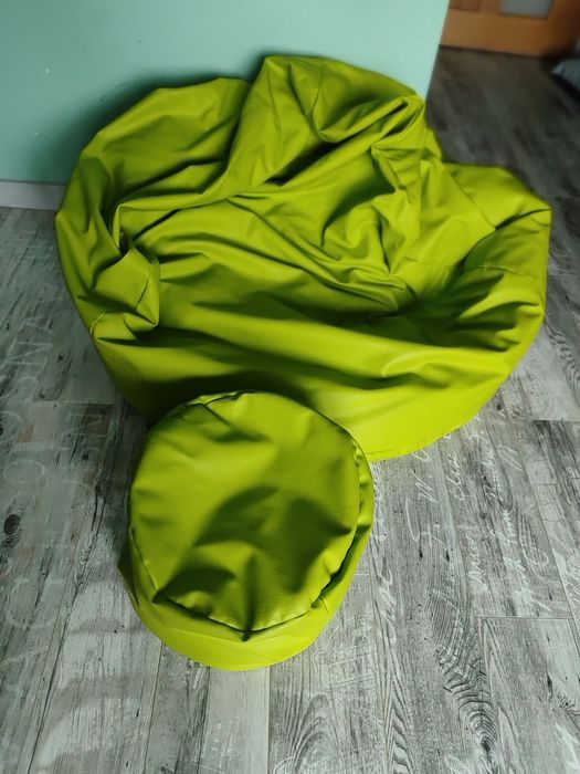 Zestaw Pufa Worek Beanbag XXL + Podnóżek (Limonka)