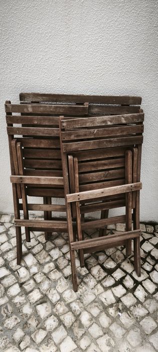 Conjunto refeição mesa cadeiras exterior madeira