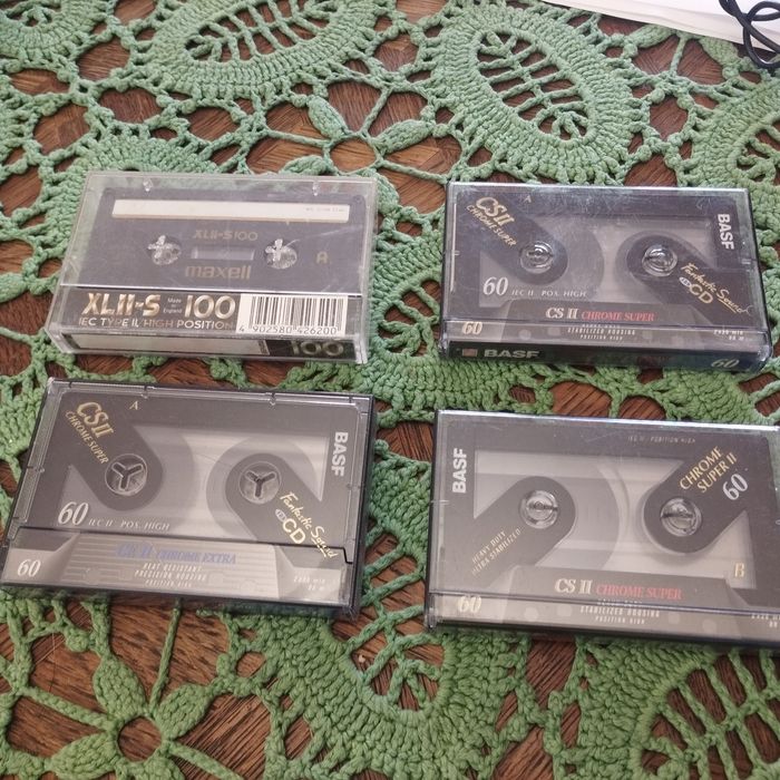 Kasety magnetofonowe, chrom, type II, BASF, Maxell, 4 sztuki komplet