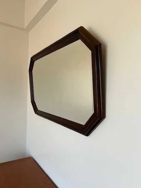 Espelho em Madeira Castanho Com forma Geométrica Hexagonal