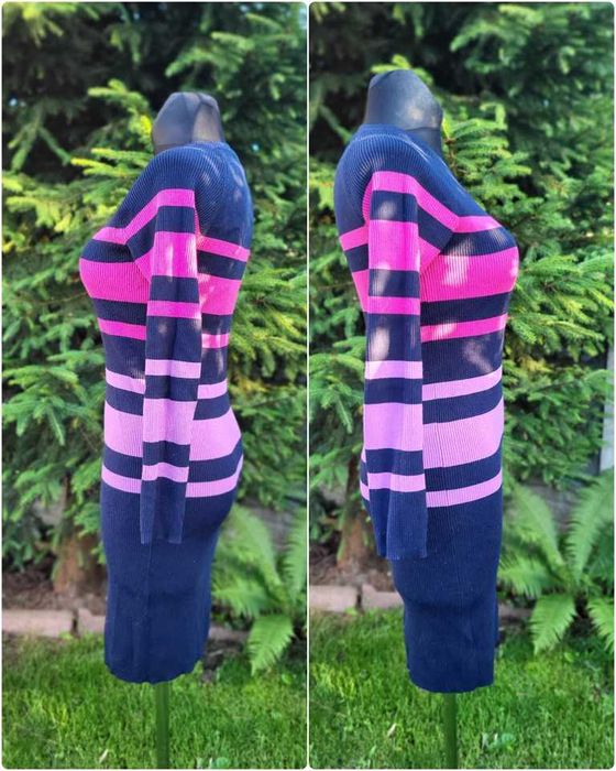 Kolorowa różowo granatowa sukienka sweterkowa Esmara M 38