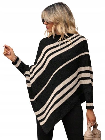 Shein sweter asymetryczny damski beżowo-czarny 36 11ga