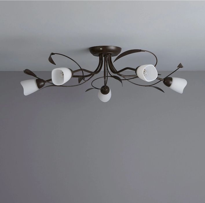 Lampa sufitowa wisząca brązowa efekt liści 5xg9 szklane klosze