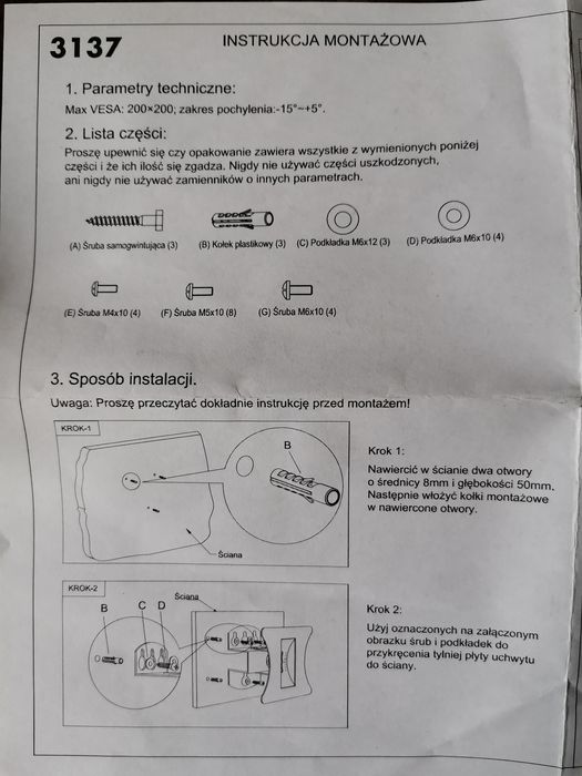 Uchwyt TV LCD master cinema