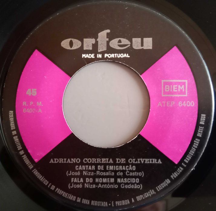 Adriano Correia de Oliveira - - - - - Cantar de Emigração - - - - - EP
