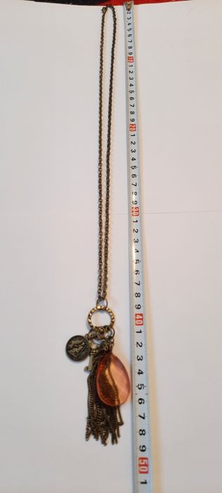 Naszyjnik boho vintage z kluczykiem i frędzlem, długi 50 cm