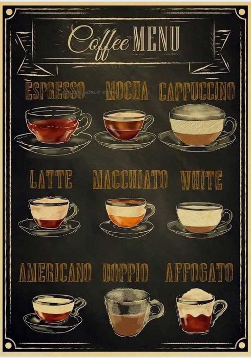 Плакат постер на крафтовой бумаге «Coffee Menu» 42х30 см