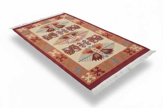 Dywan kilim tkany dwustronny wzór 80x150 terra bordowy
