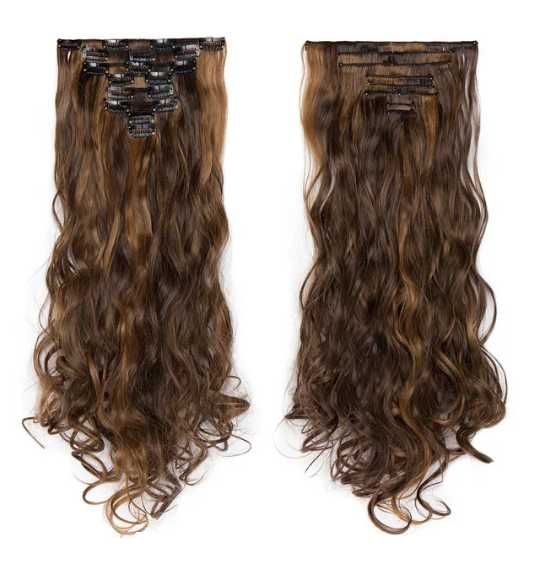 Doczepiane włosy clip in 65 cm pasma kasztanowy brąz